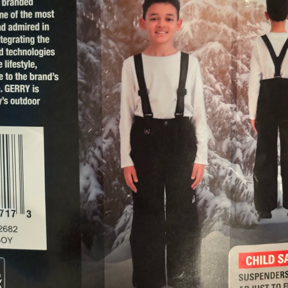 Gerry Youth Performance Snow Pant With Removable Suspenders Black Boys M 10-12
